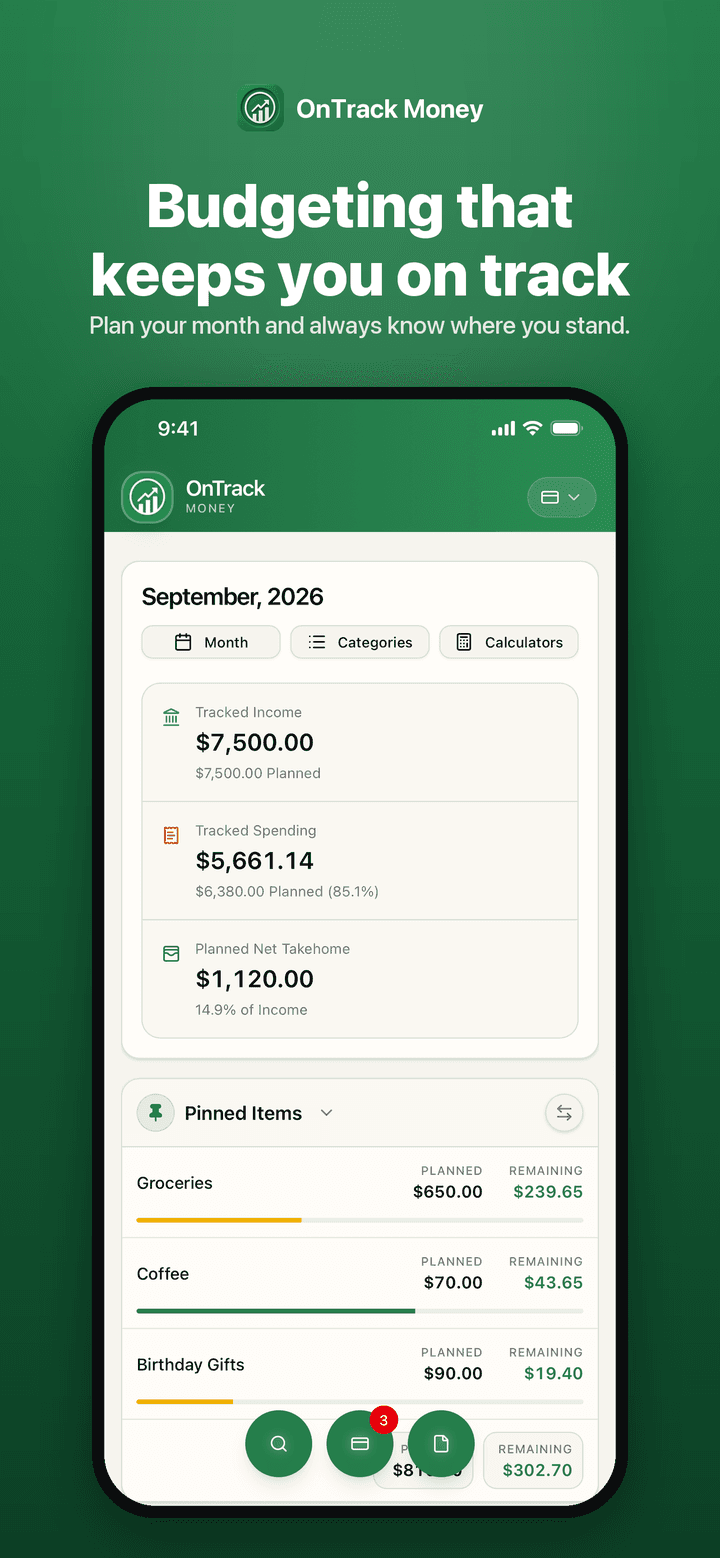 OnTrack Money: budgeting that keeps you on track.