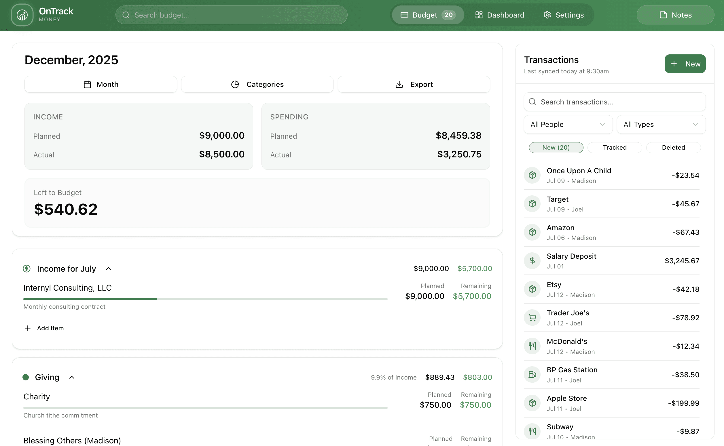 OnTrack Money App Screenshot